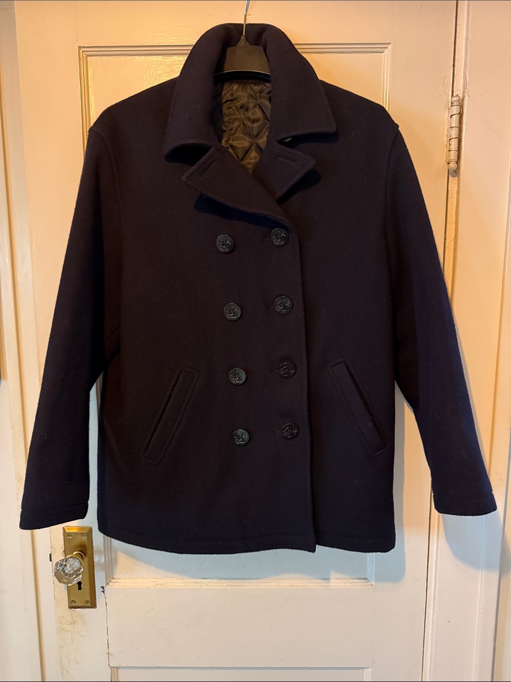 👀Classic Double-Breasted Wool Pea Coat in Dark Navy👀